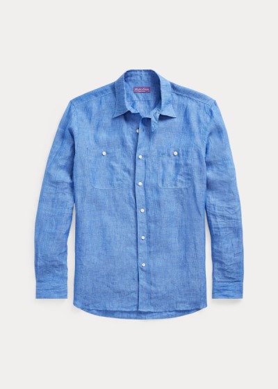 Camisa Ralph Lauren Hombre Azules - Linen Chambray - RPFEJ4185